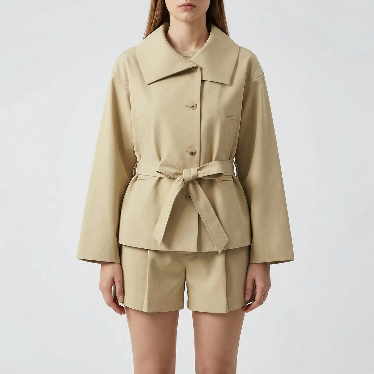 Women's autumn co-ord set with short trousers and long sleeve top