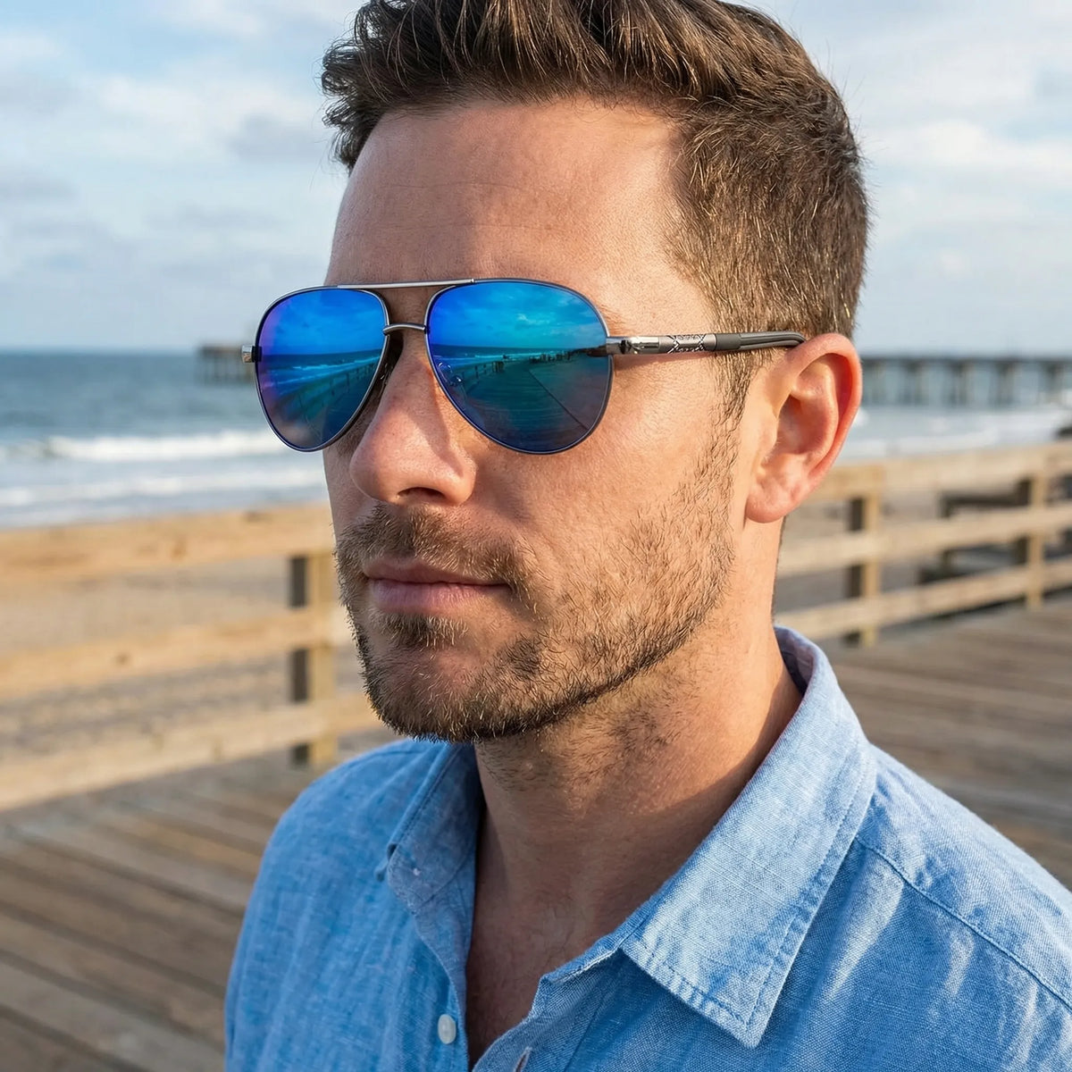 Retro aviator sunglasses with polarised mirrored lens for men
