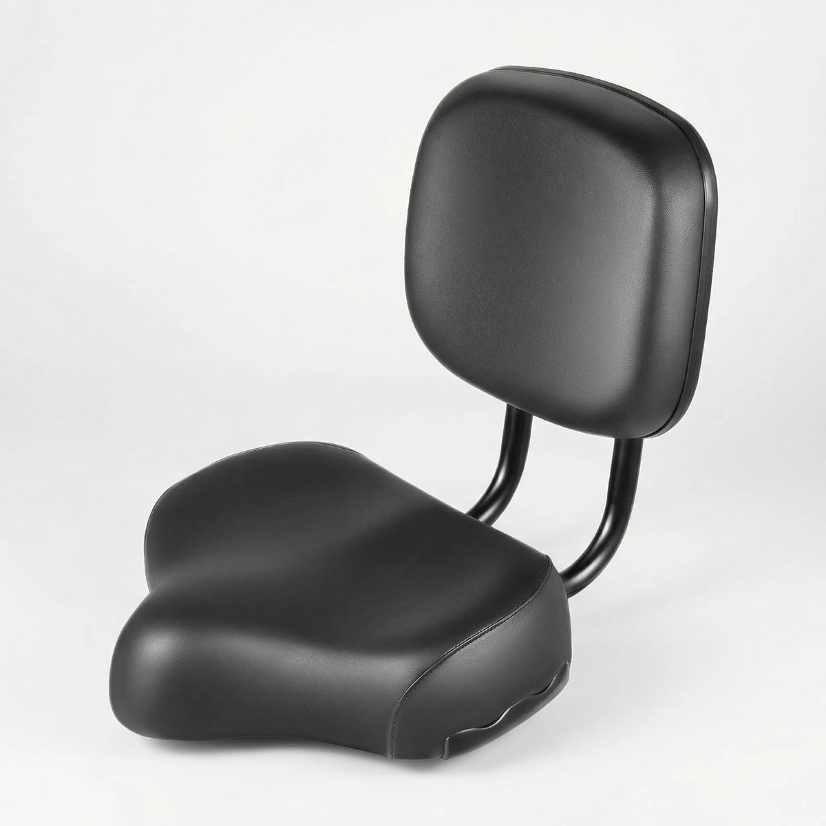 Wide padded bike saddle with integrated backrest support