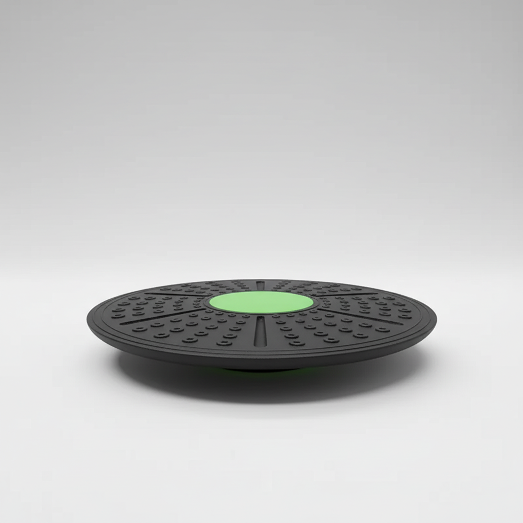 Round rubber balance board with textured traction surface for core strength training