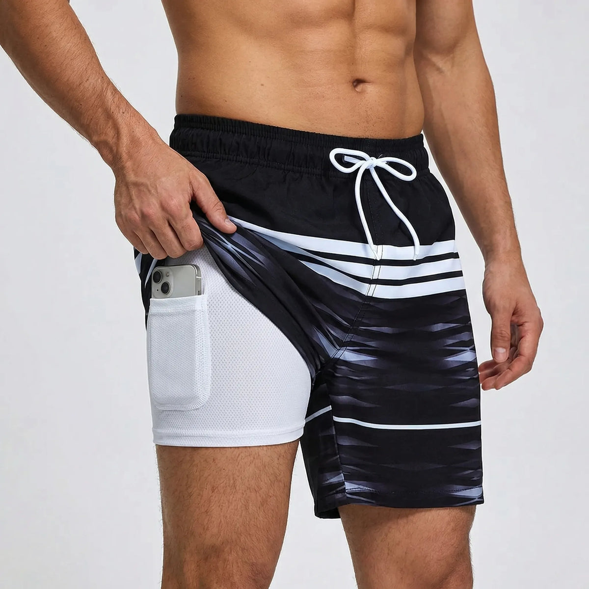 Quick-drying swim shorts with elastic waist and side pocket