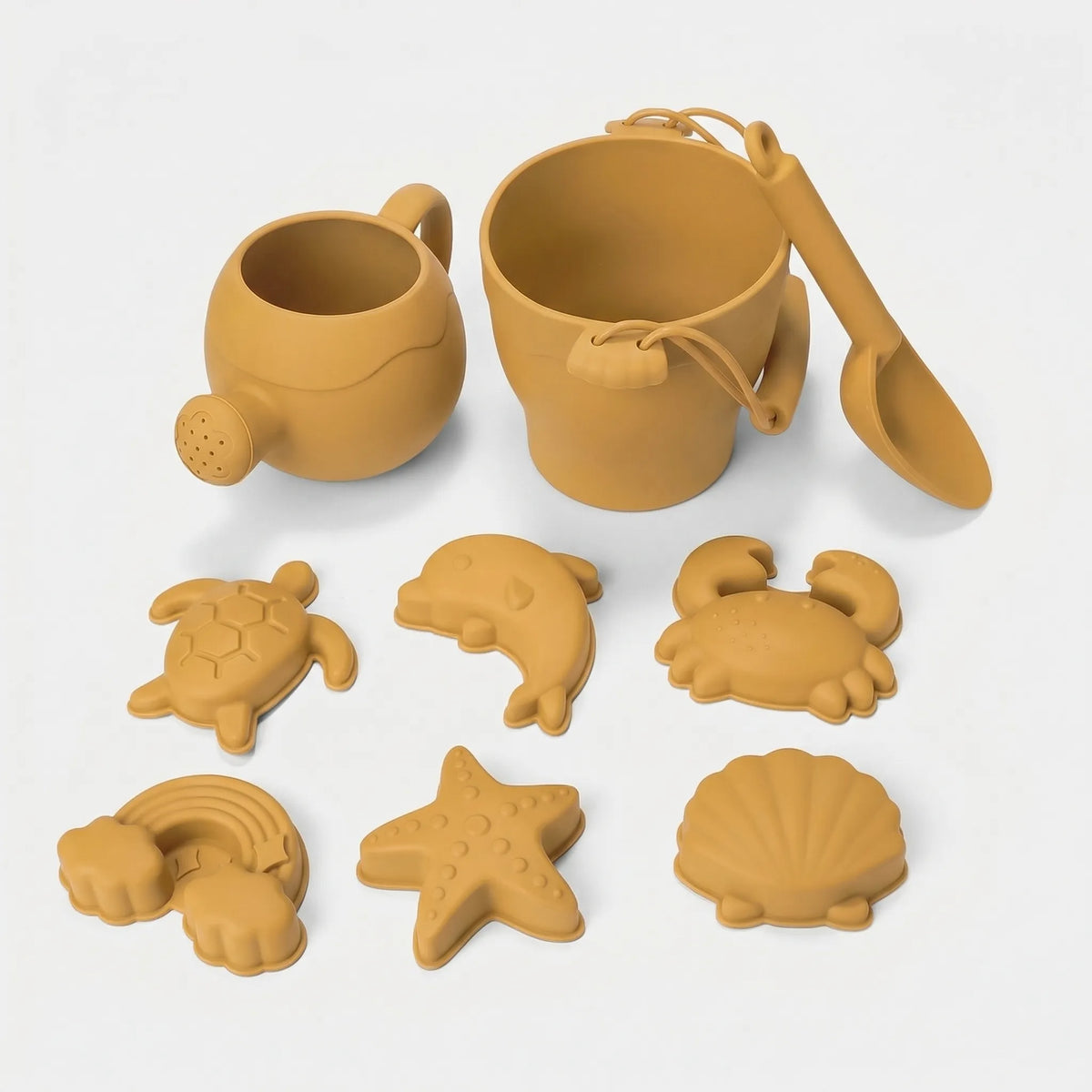 Kids beach toy set with bucket, spade and sea creature sand moulds