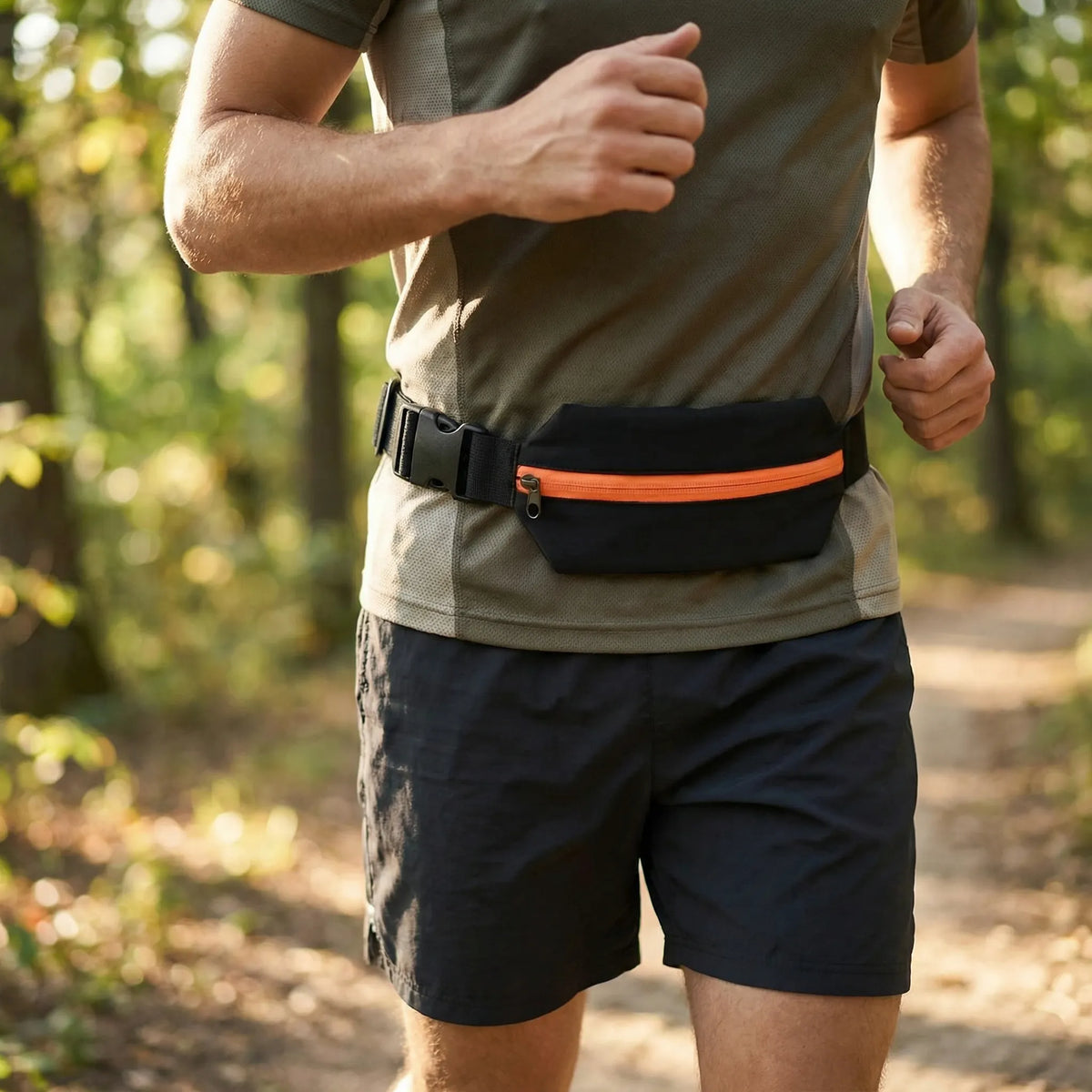 Running waist belt with dual zip pockets and adjustable quick-release buckle