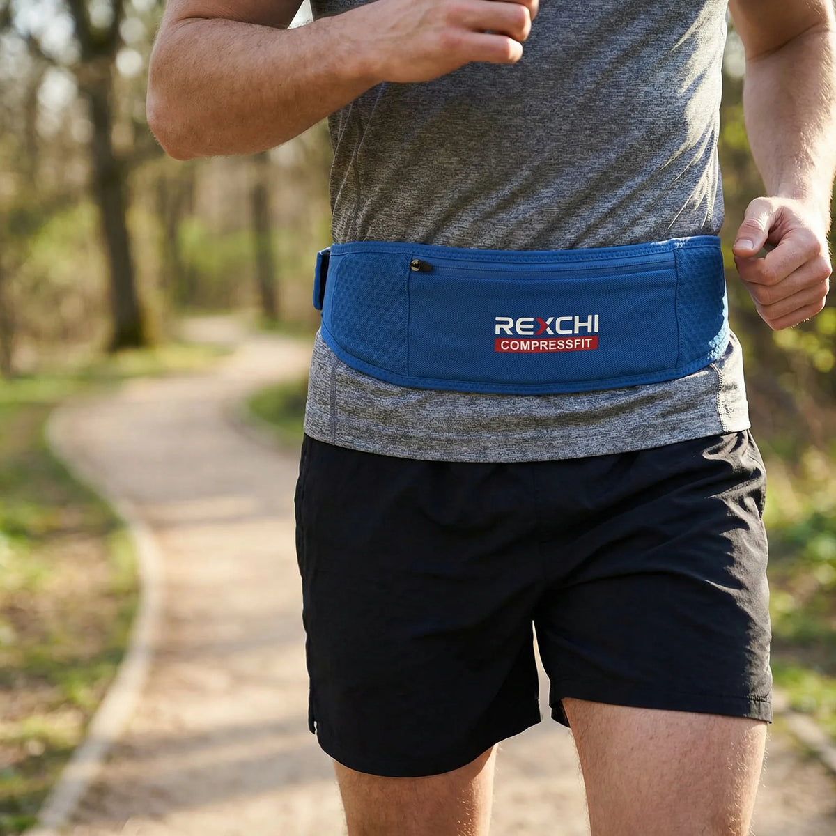 Running waist pack with elastic fit and breathable fabric