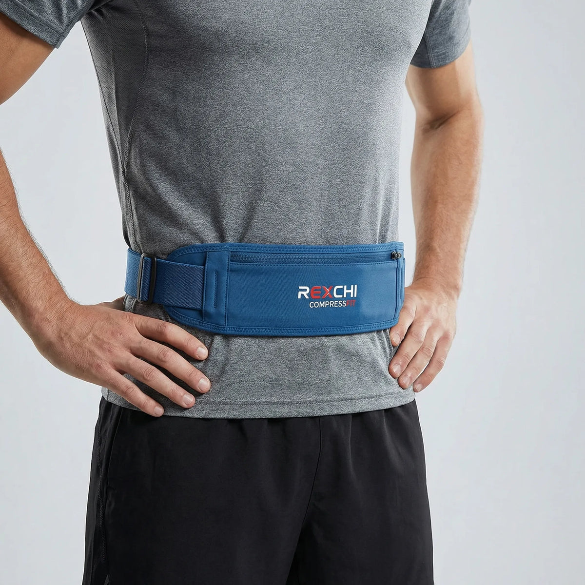 Running waist pack with elastic fit and breathable fabric