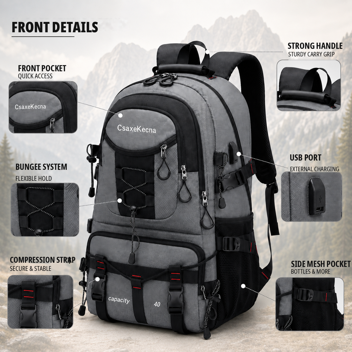 Thrives Outdoor | BergTrail Pro 40L Hiking Backpack with USB Charging