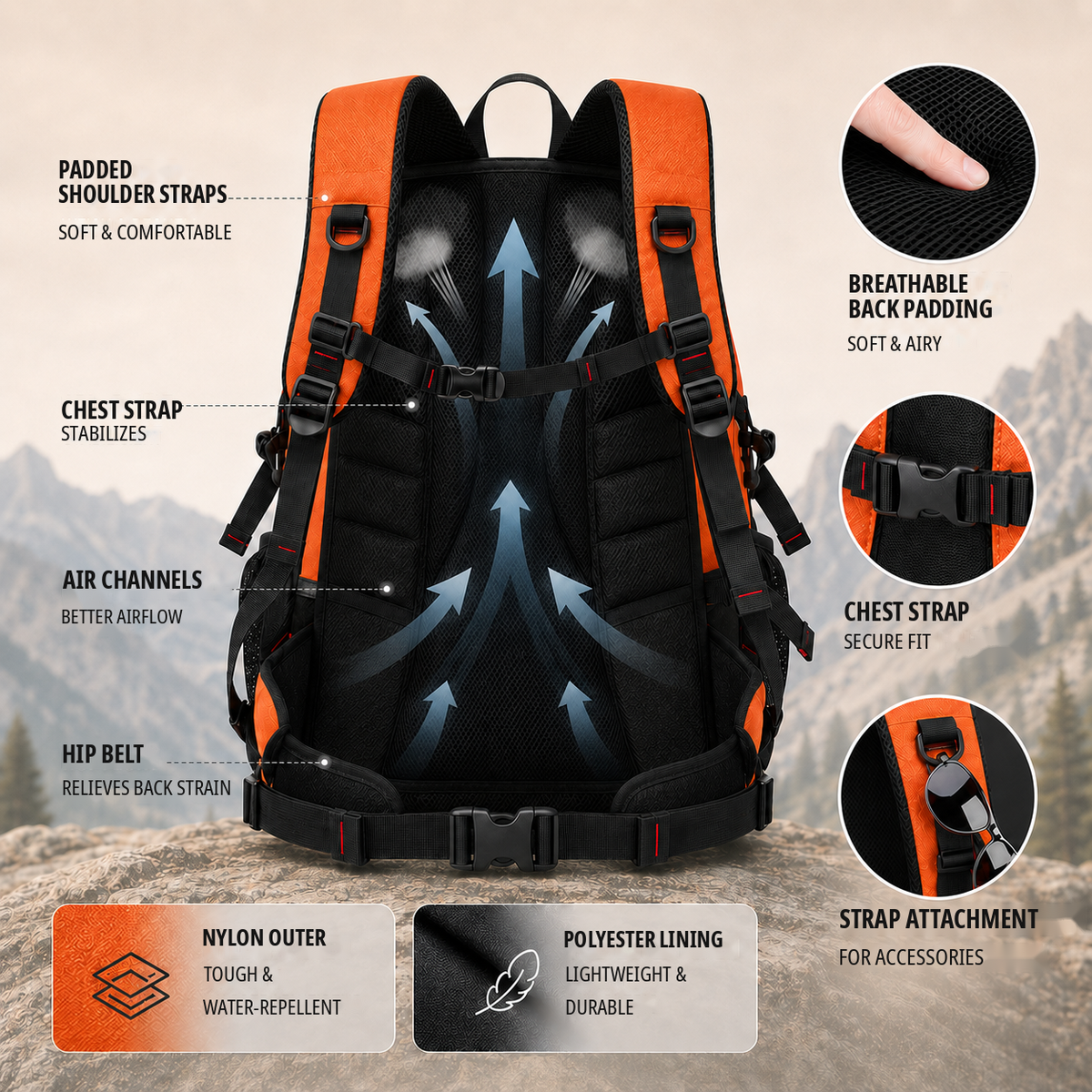 Thrives Outdoor | BergTrail Pro 40L Hiking Backpack with USB Charging