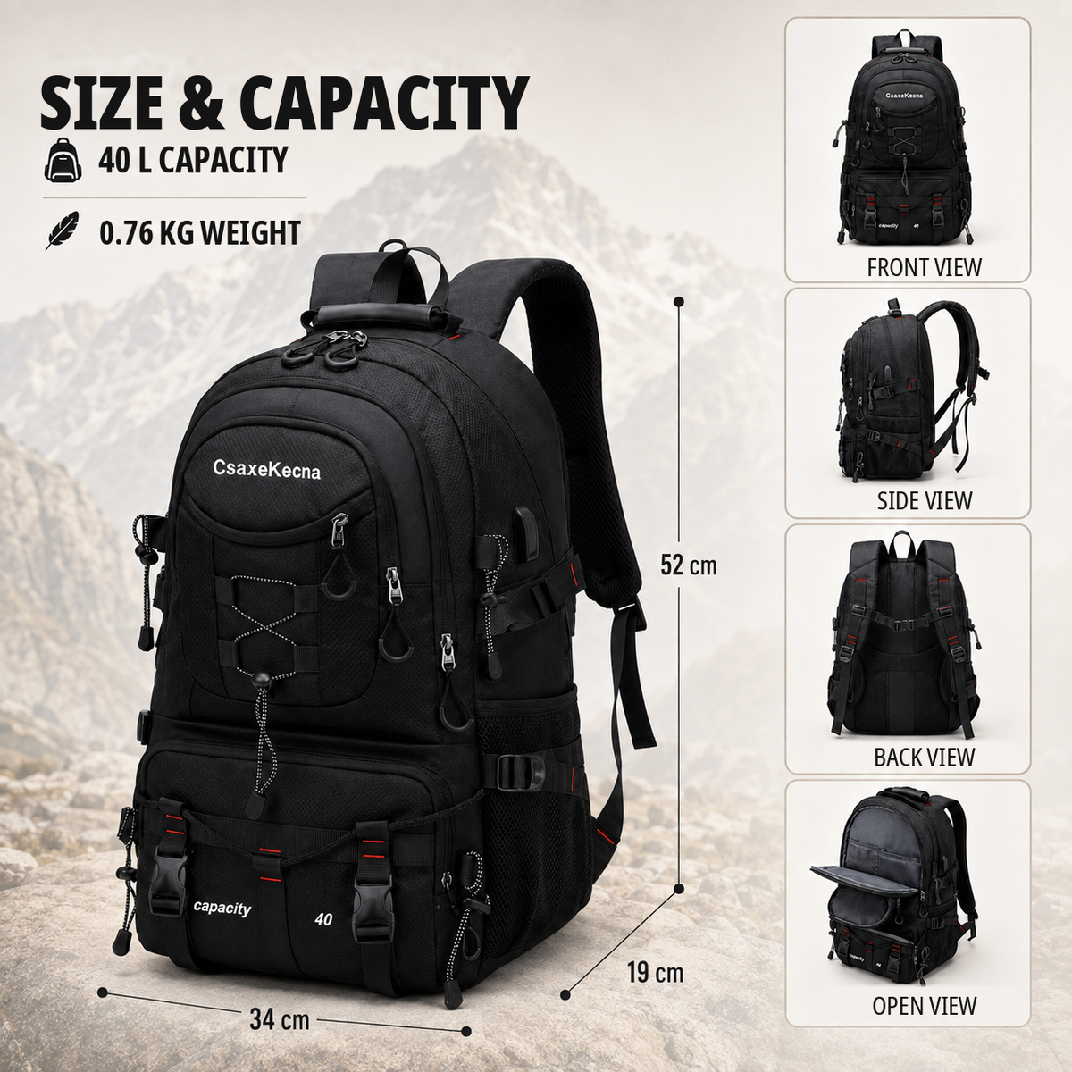 Thrives Outdoor | BergTrail Pro 40L Hiking Backpack with USB Charging
