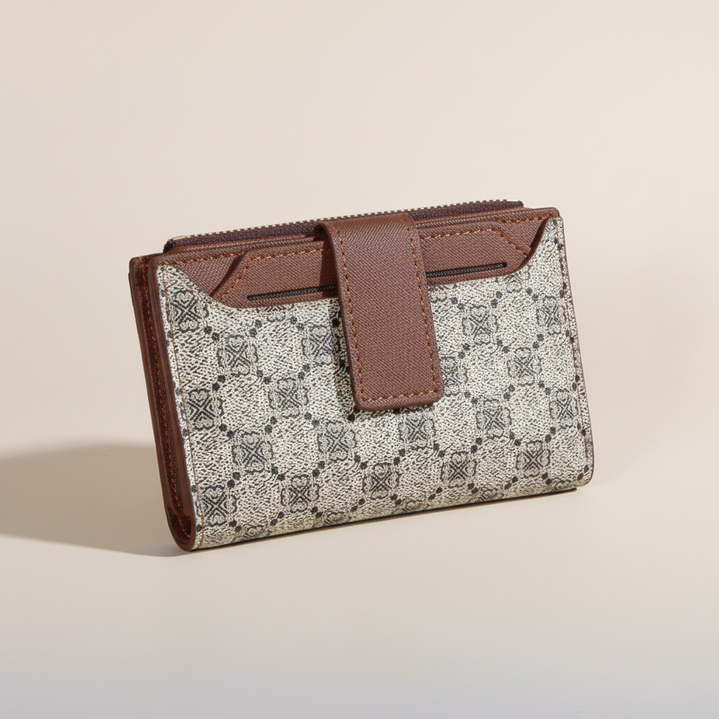 Compact bifold wallet with card slots and zip coin pocket