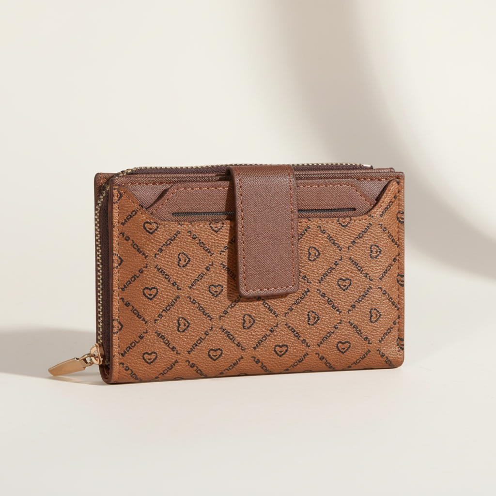 Compact bifold wallet with card slots and zip coin pocket