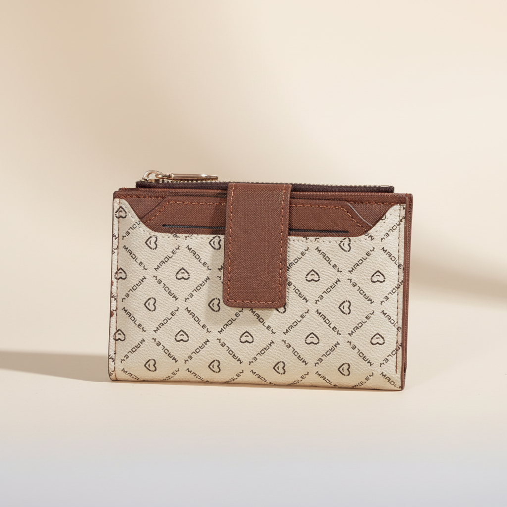 Compact bifold wallet with card slots and zip coin pocket