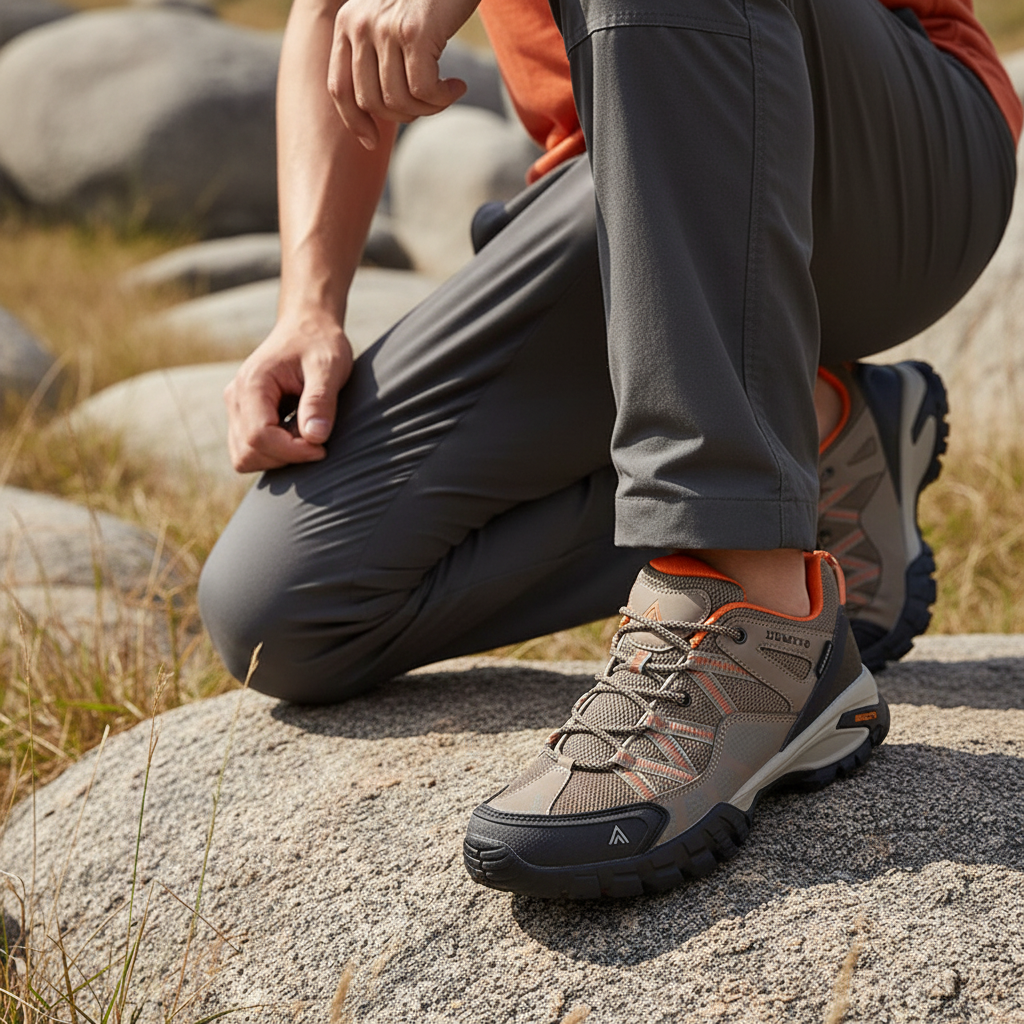 Breathable hiking shoes with air mesh upper and grippy rubber outsole