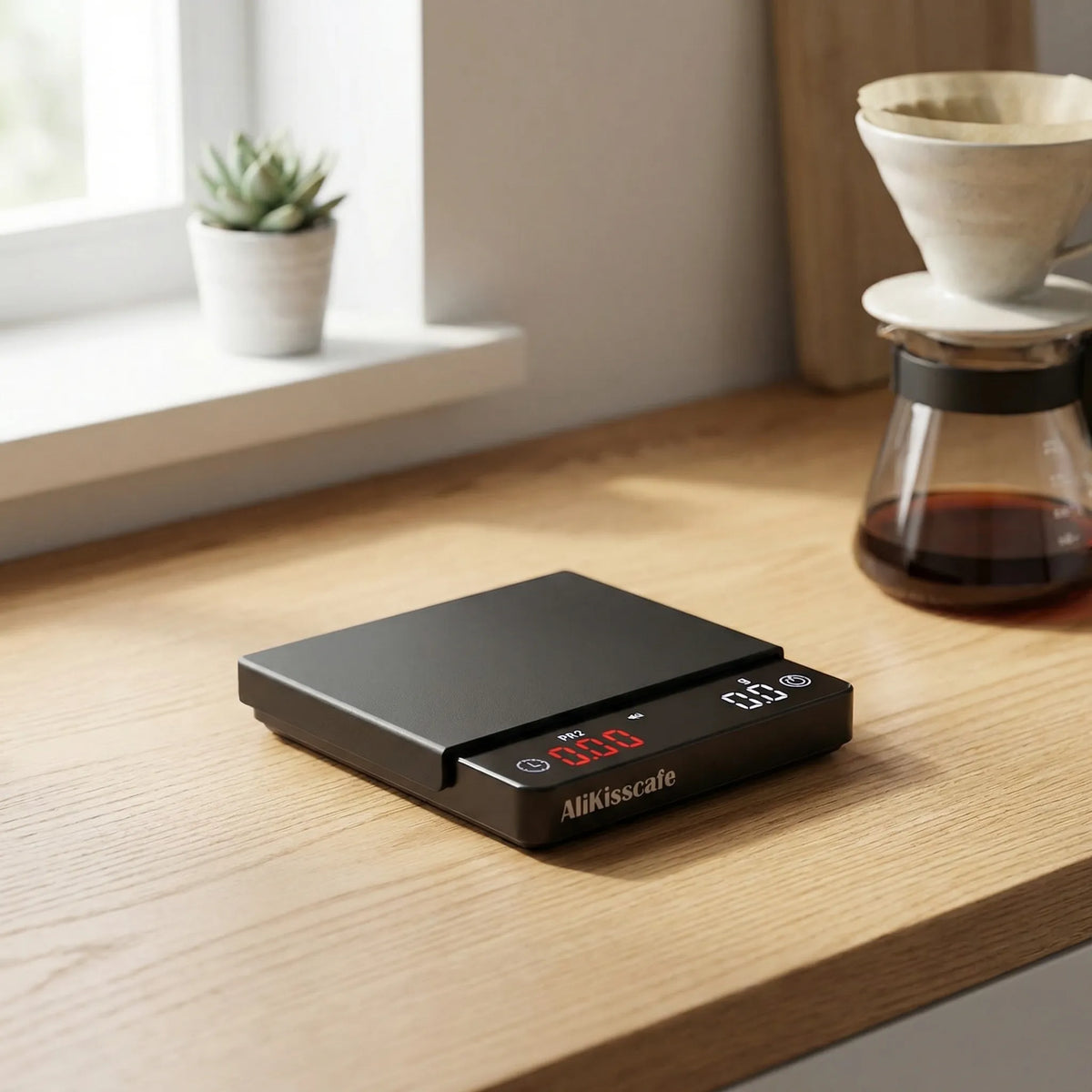 Digital espresso scale with integrated timer and USB rechargeable battery