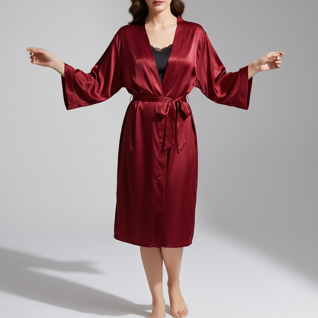 Lightweight kimono robe with three-quarter sleeves and adjustable waist tie