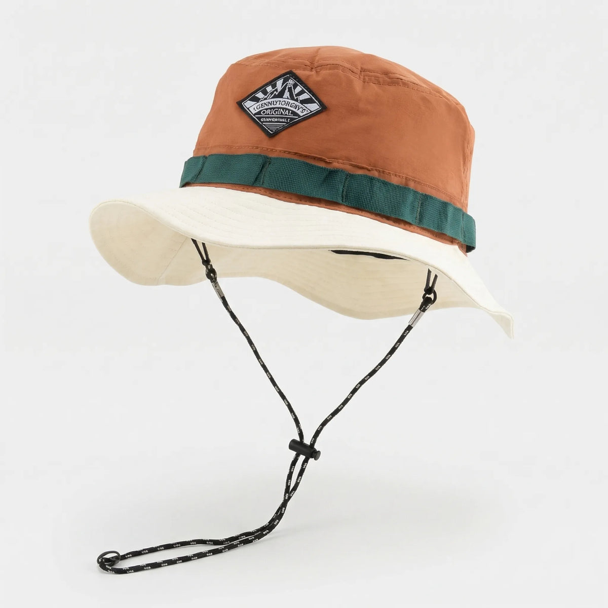 Colour-block bucket hat with quick-dry fabric and adjustable chin strap