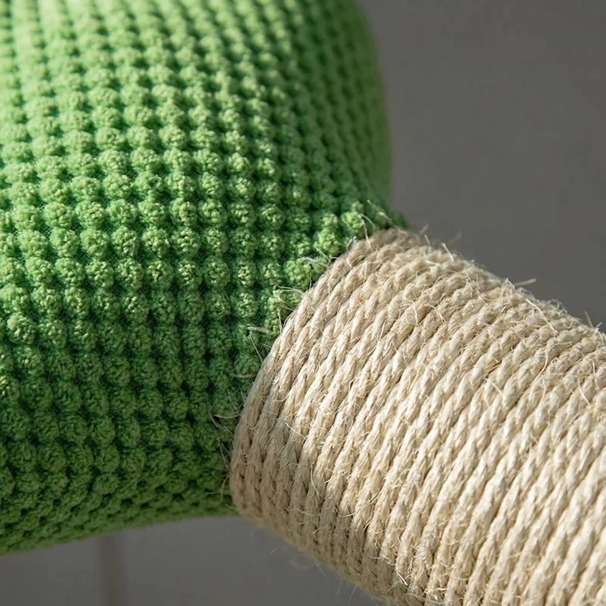 Cactus-shaped cat scratching post with tall rope post and dangling pompom balls