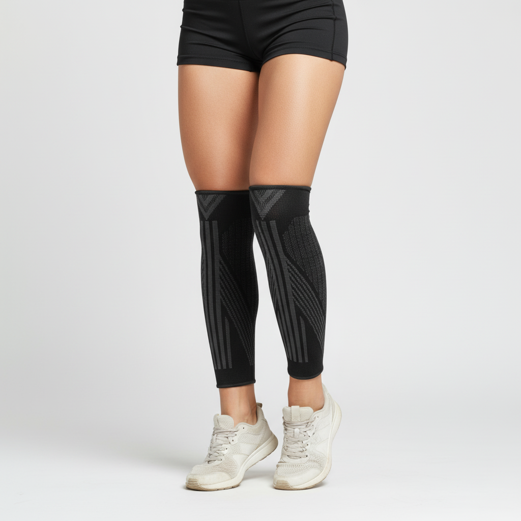 Compression calf brace with breathable Lycra knit for shin support