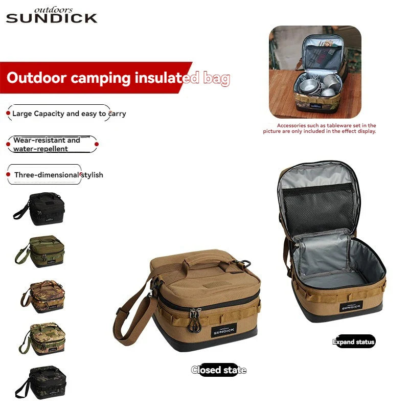 Compact insulated lunch bag with adjustable shoulder strap for outdoor meals