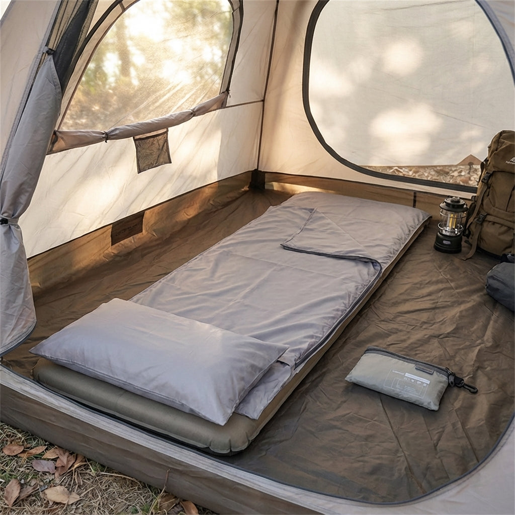 Portable rectangular sleeping bag liner with integrated pillow cover area
