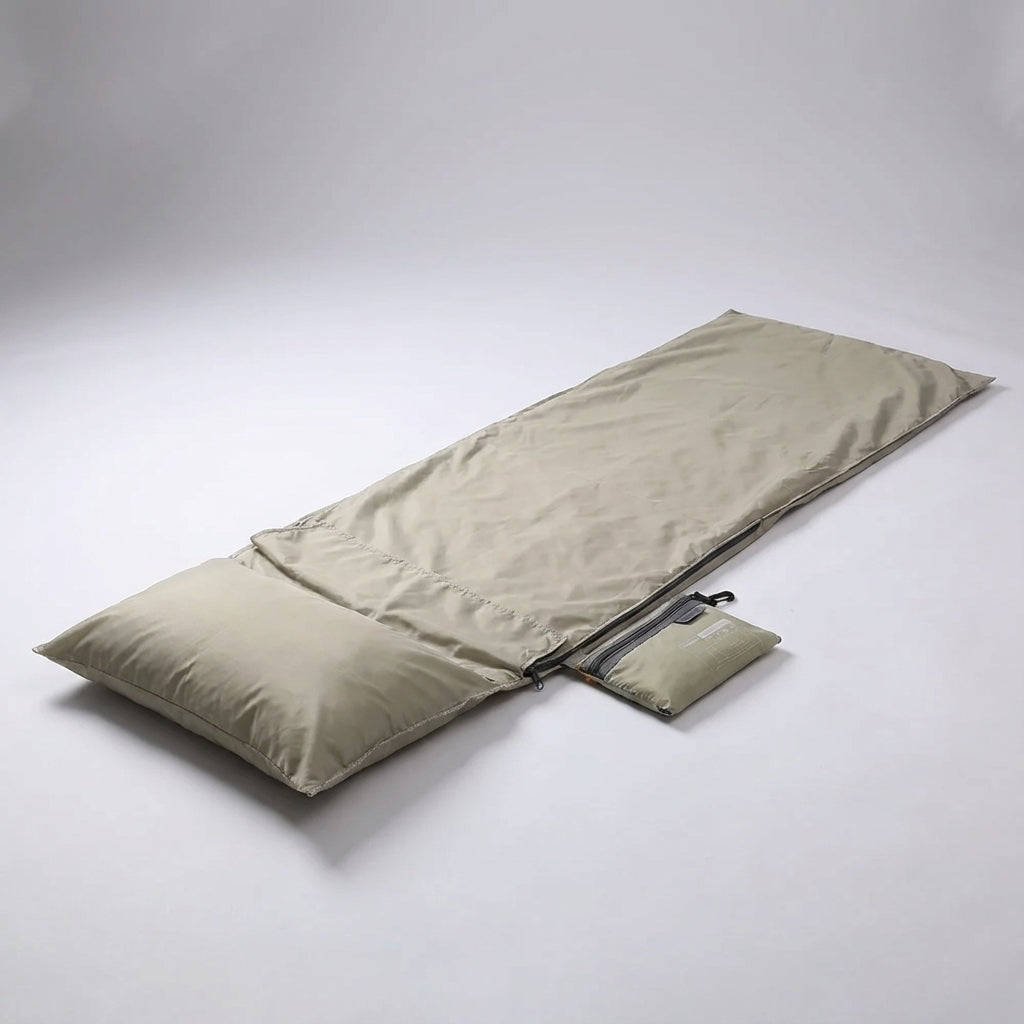 Portable rectangular sleeping bag liner with integrated pillow cover area