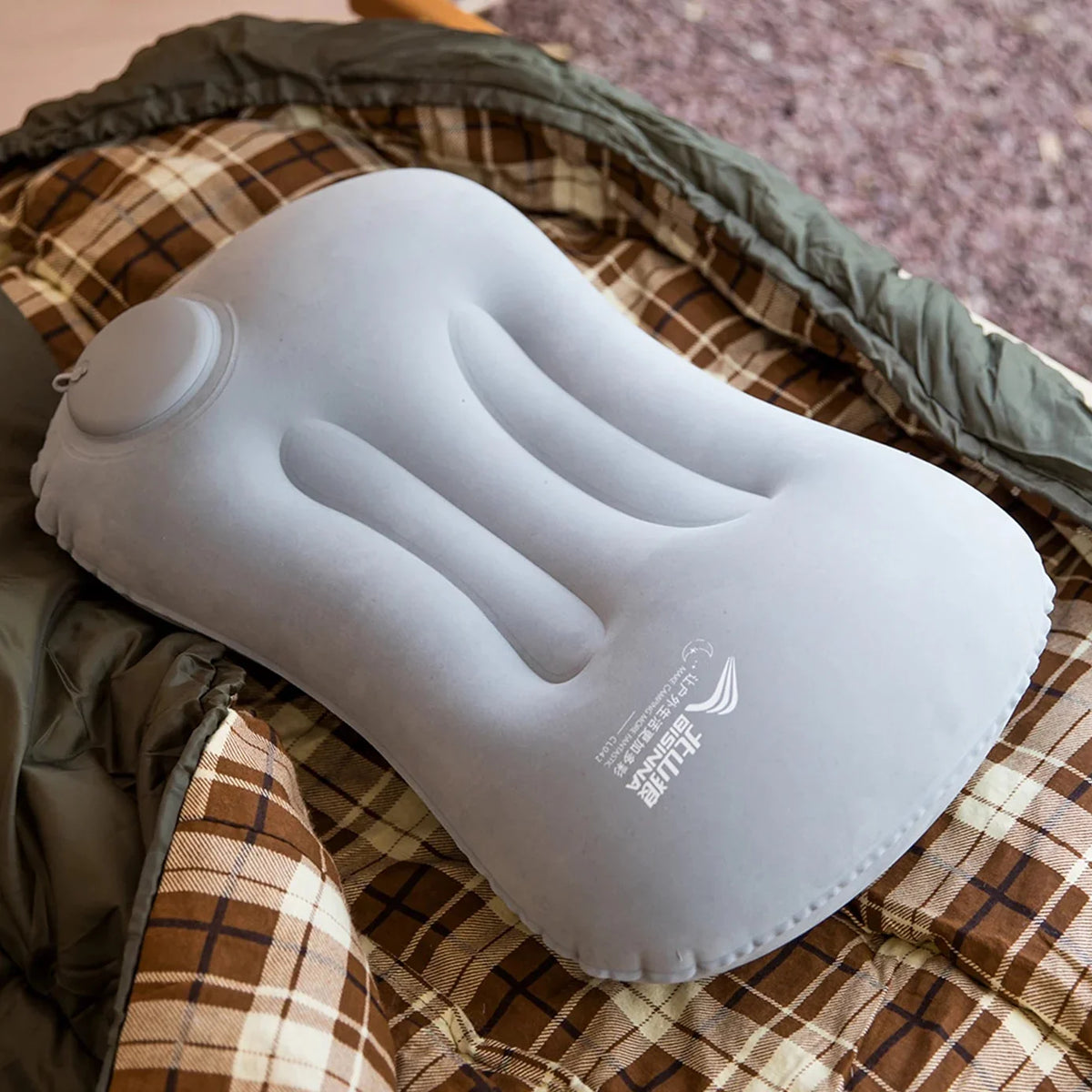 Inflatable camping pillow with contoured neck and lower back support