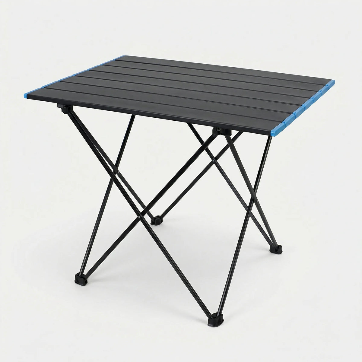 Foldable camping table with slatted top and carry bag