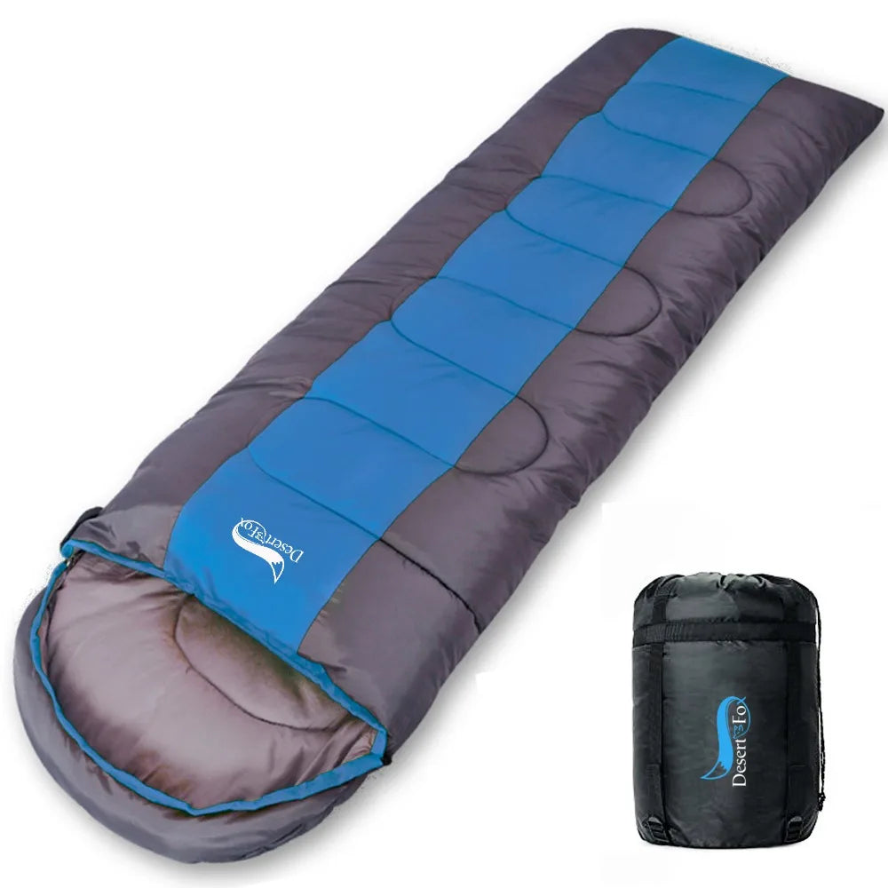 Lightweight envelope-style sleeping bag with compression sack