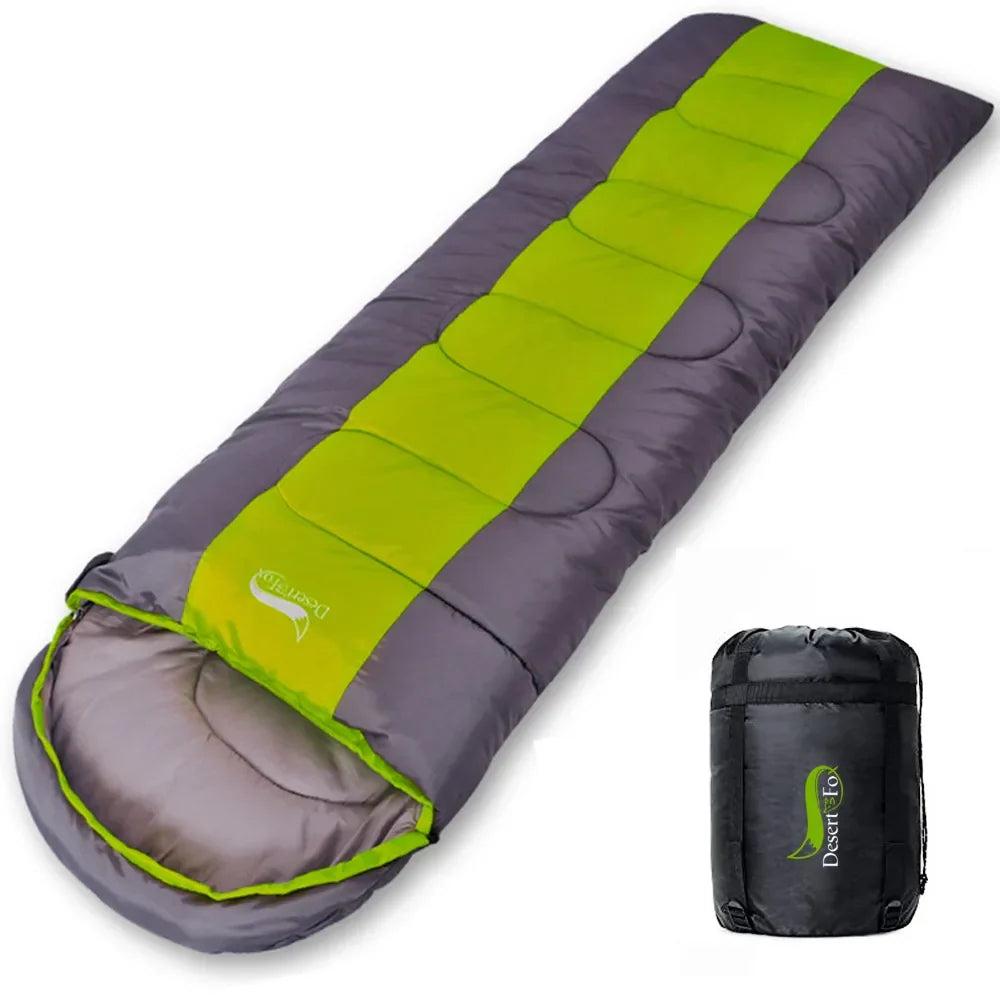 Lightweight envelope-style sleeping bag with compression sack