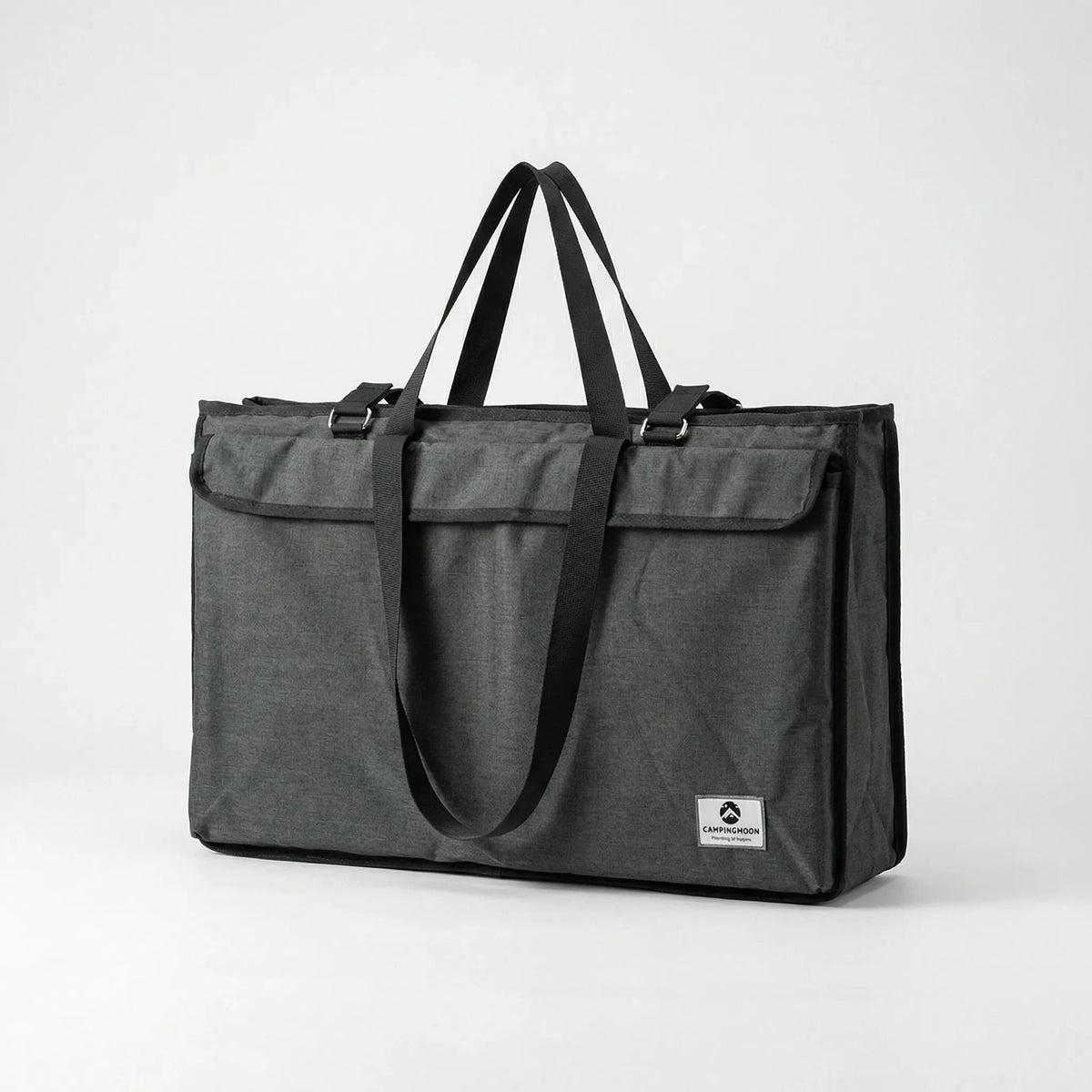 Portable foldable storage tote with reinforced handles and organiser pockets