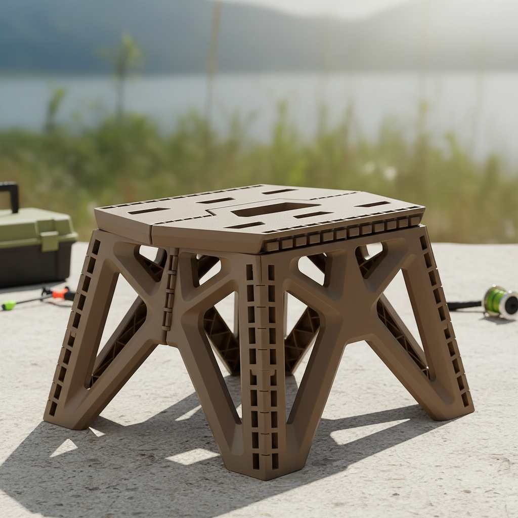 Compact folding camping stool with carry handle and stable base