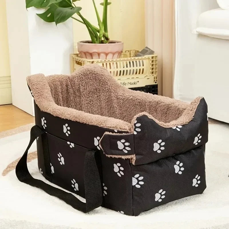 Padded centre console pet carrier for small dogs and cats in car