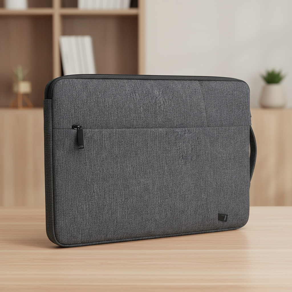 Water-resistant canvas laptop sleeve with padded interior and front pocket