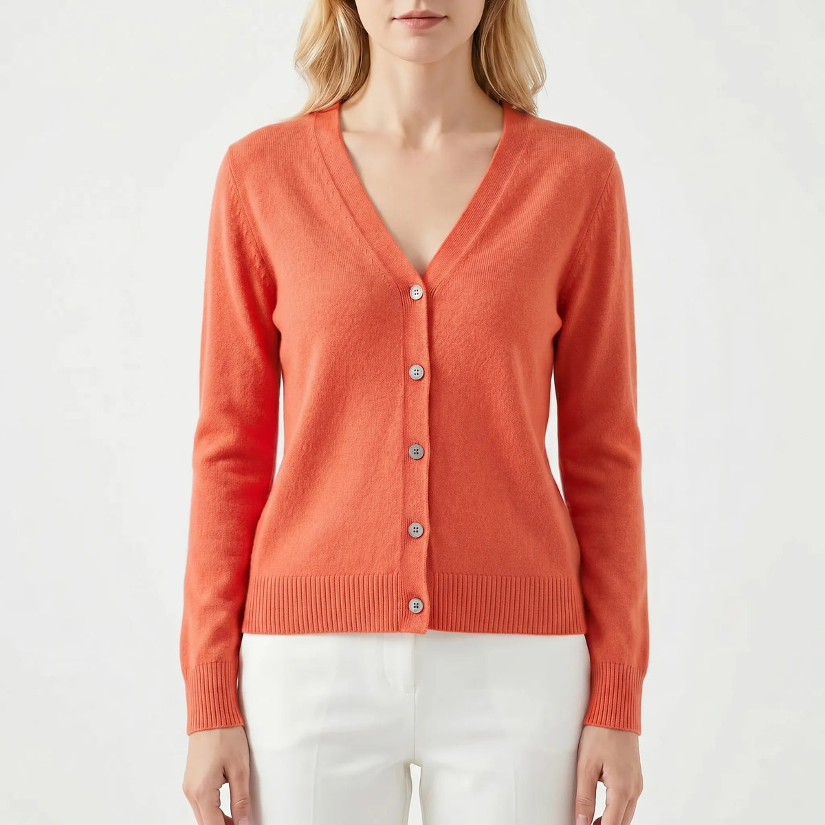 Women's V-neck button cardigan in fine knit with relaxed fit