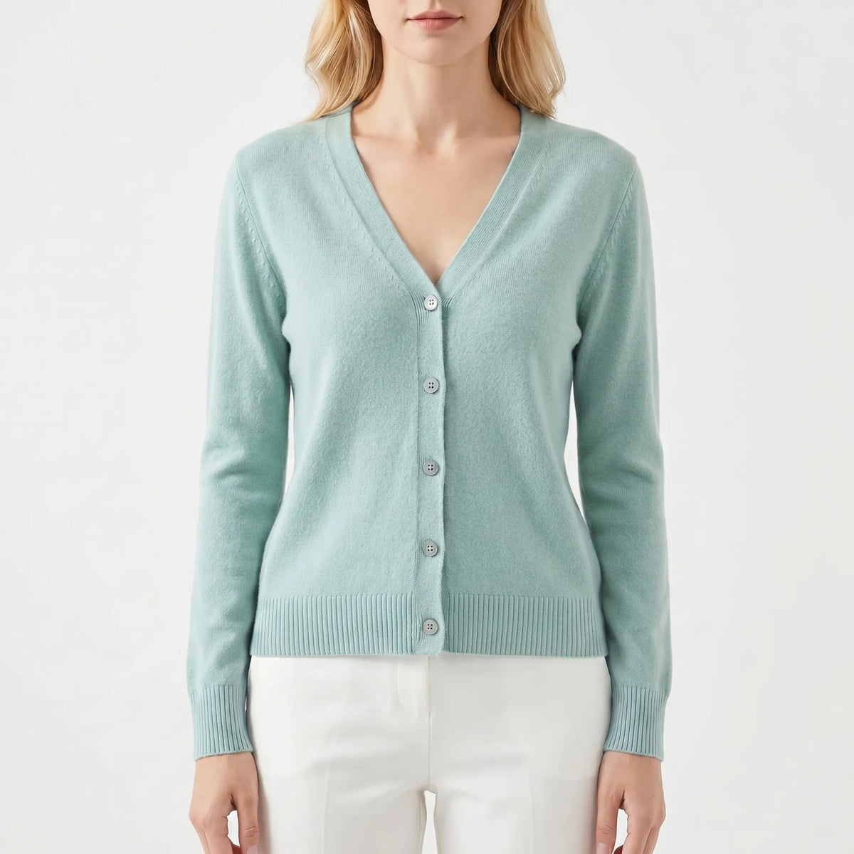 Women's V-neck button cardigan in fine knit with relaxed fit