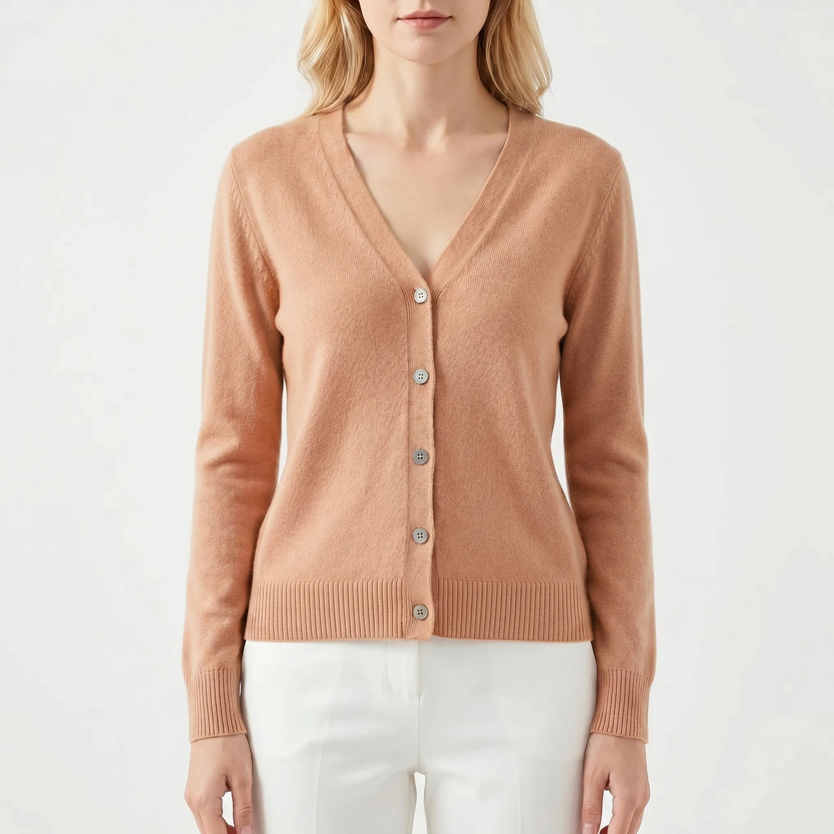 Women's V-neck button cardigan in fine knit with relaxed fit