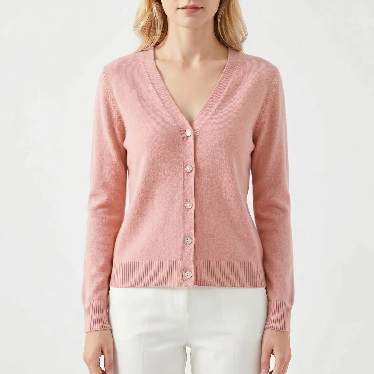 Women's V-neck button cardigan in fine knit with relaxed fit