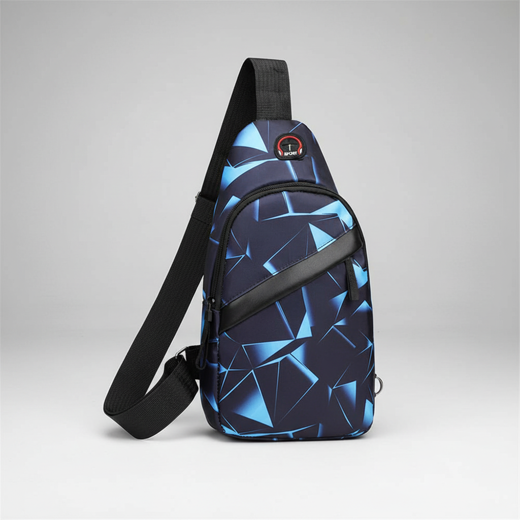 Compact nylon chest bag with adjustable strap and zip closure