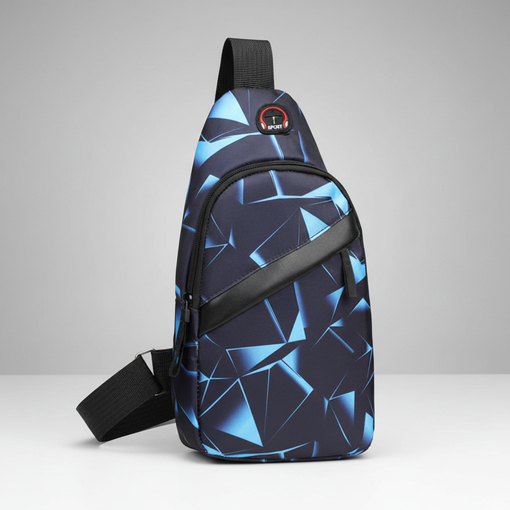 Compact nylon chest bag with adjustable strap and zip closure