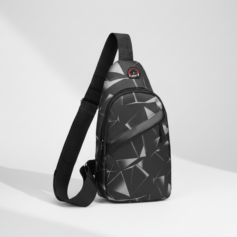 Compact nylon chest bag with adjustable strap and zip closure