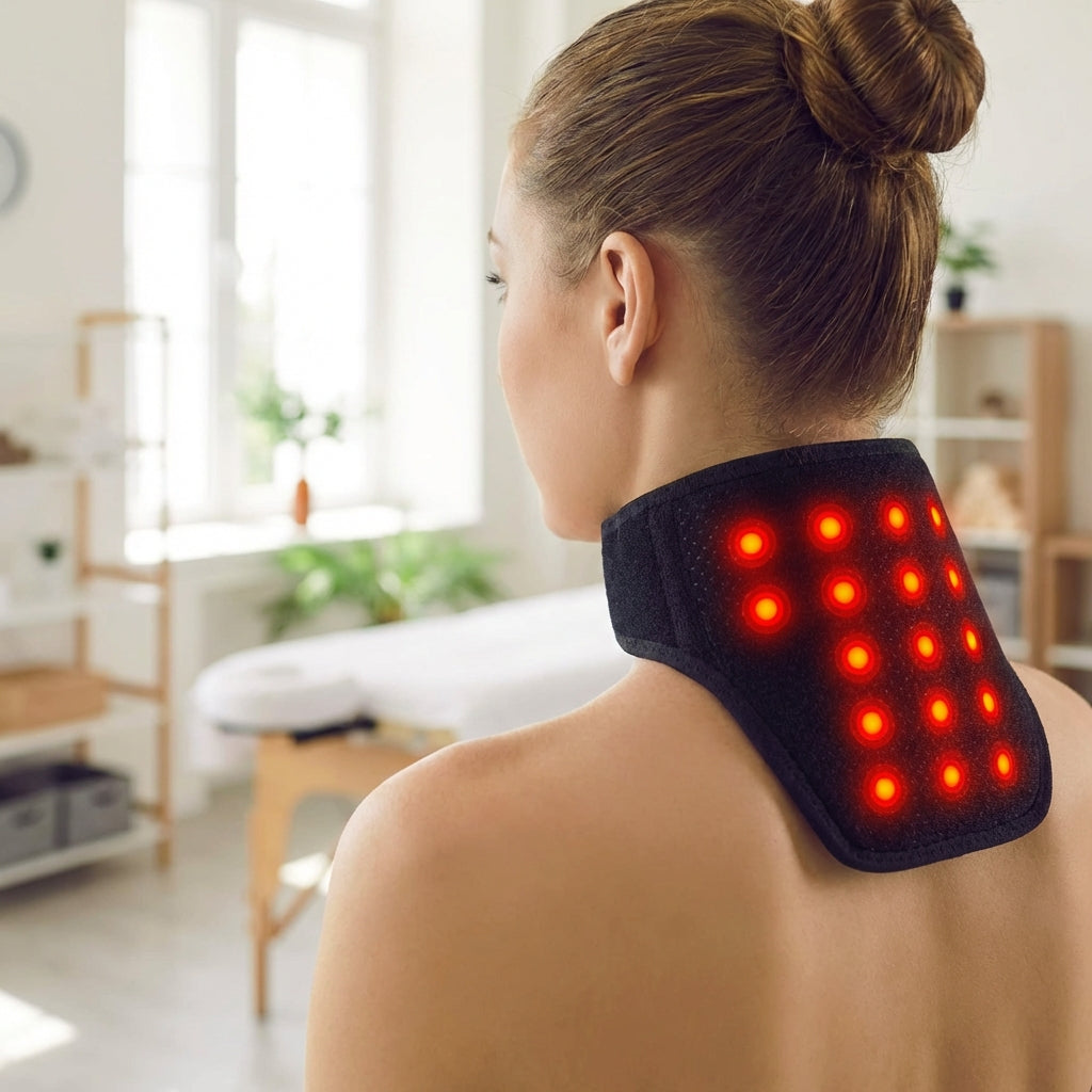 Self-heating neck support for pain relief and stiffness