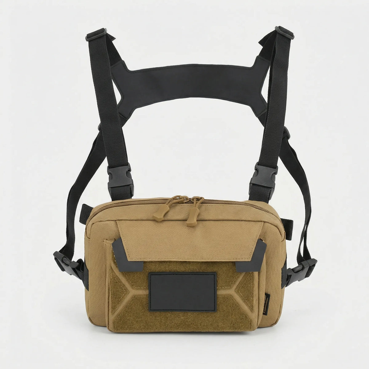 Compact front chest rig with quick access pockets and adjustable straps