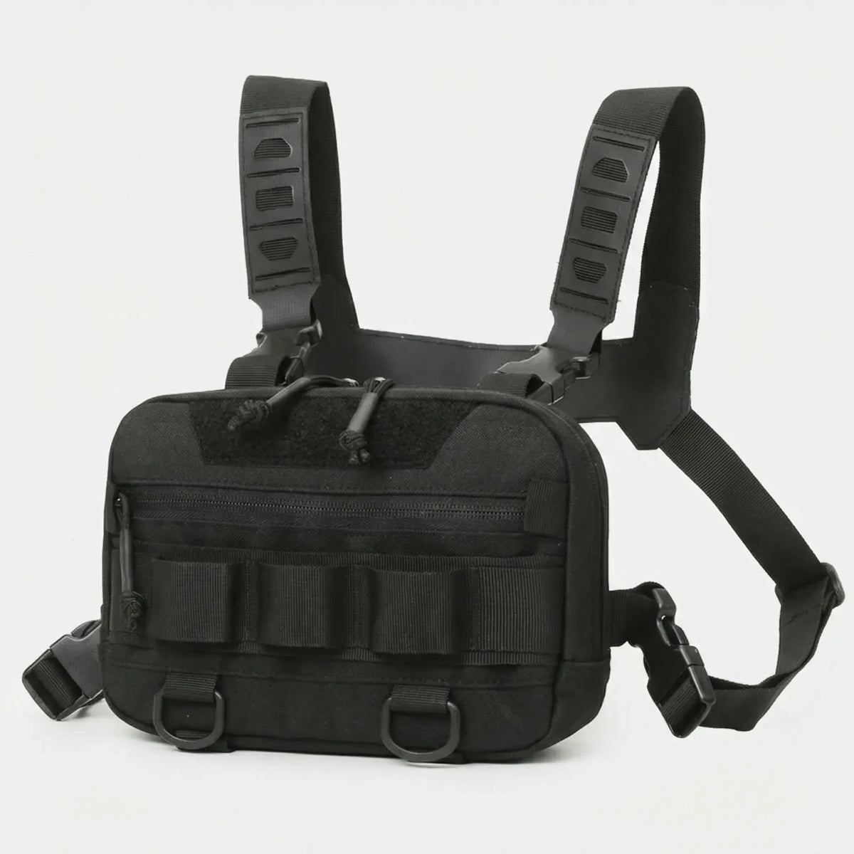 Compact front chest rig with quick access pockets and adjustable straps