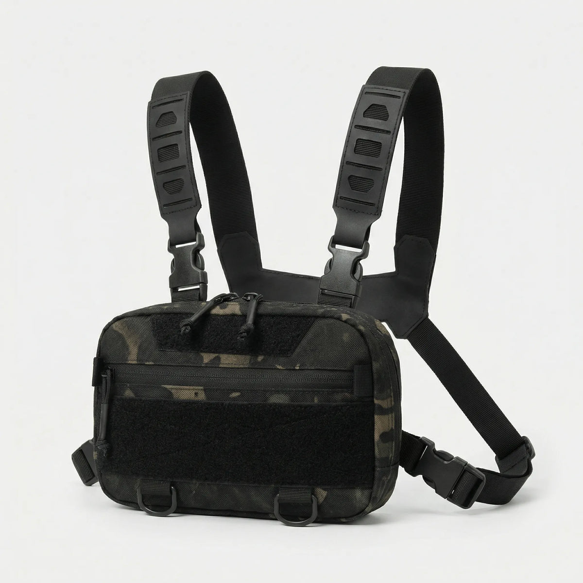 Compact front chest rig with quick access pockets and adjustable straps