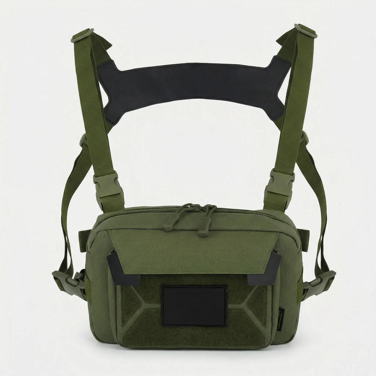 Compact front chest rig with quick access pockets and adjustable straps