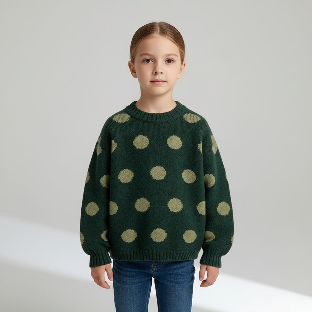 Kids polka-dot knit jumper with long sleeves and ribbed cuffs