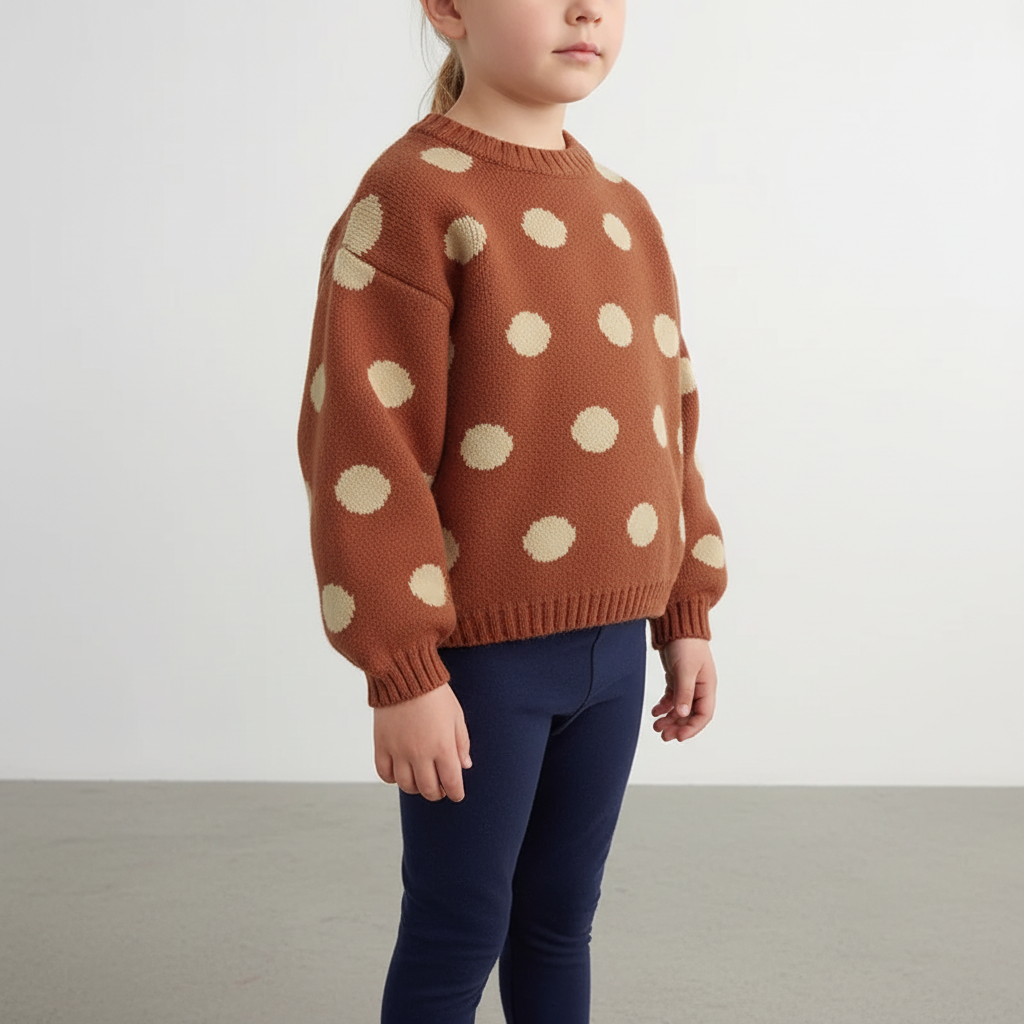 Kids polka-dot knit jumper with long sleeves and ribbed cuffs