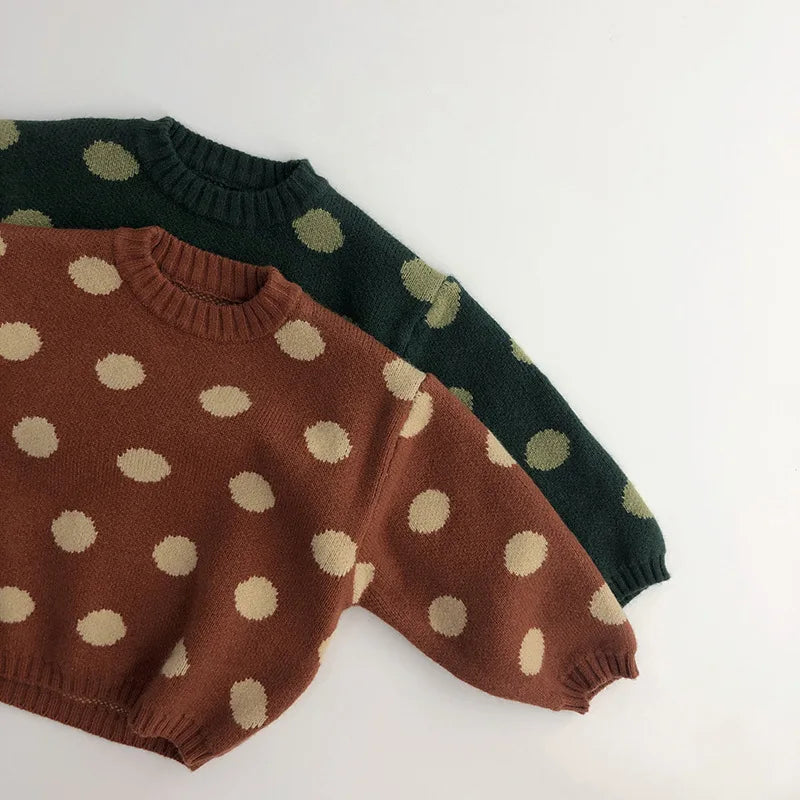 Kids polka-dot knit jumper with long sleeves and ribbed cuffs