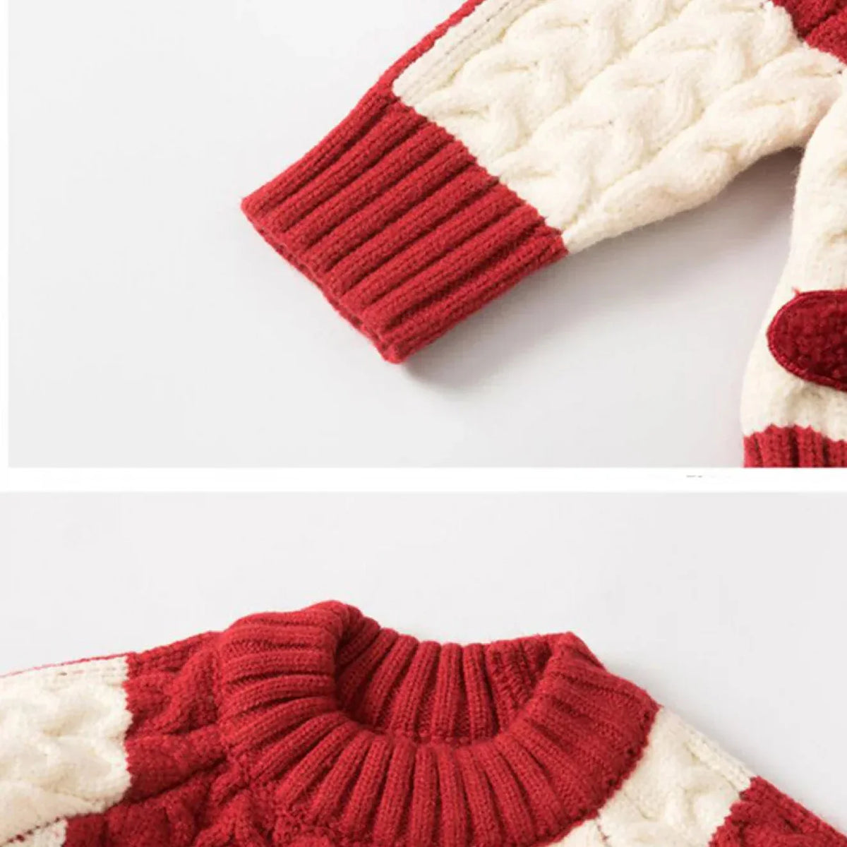 Kids Christmas jumper red cable knit with festive 3D appliqués