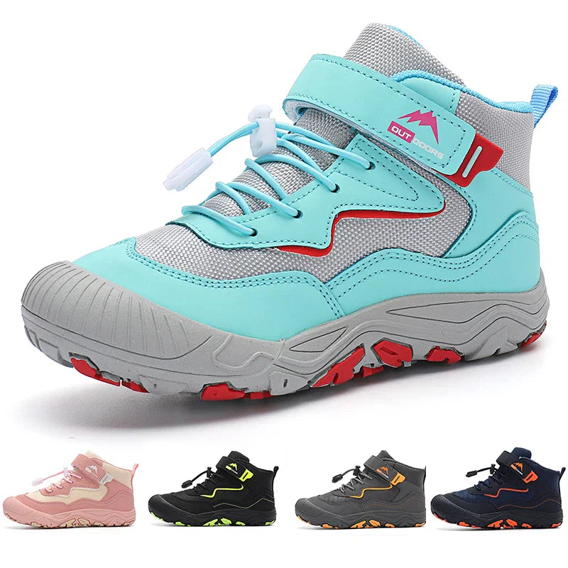 Kids mid-height hiking boots with waterproof leather and non-slip sole