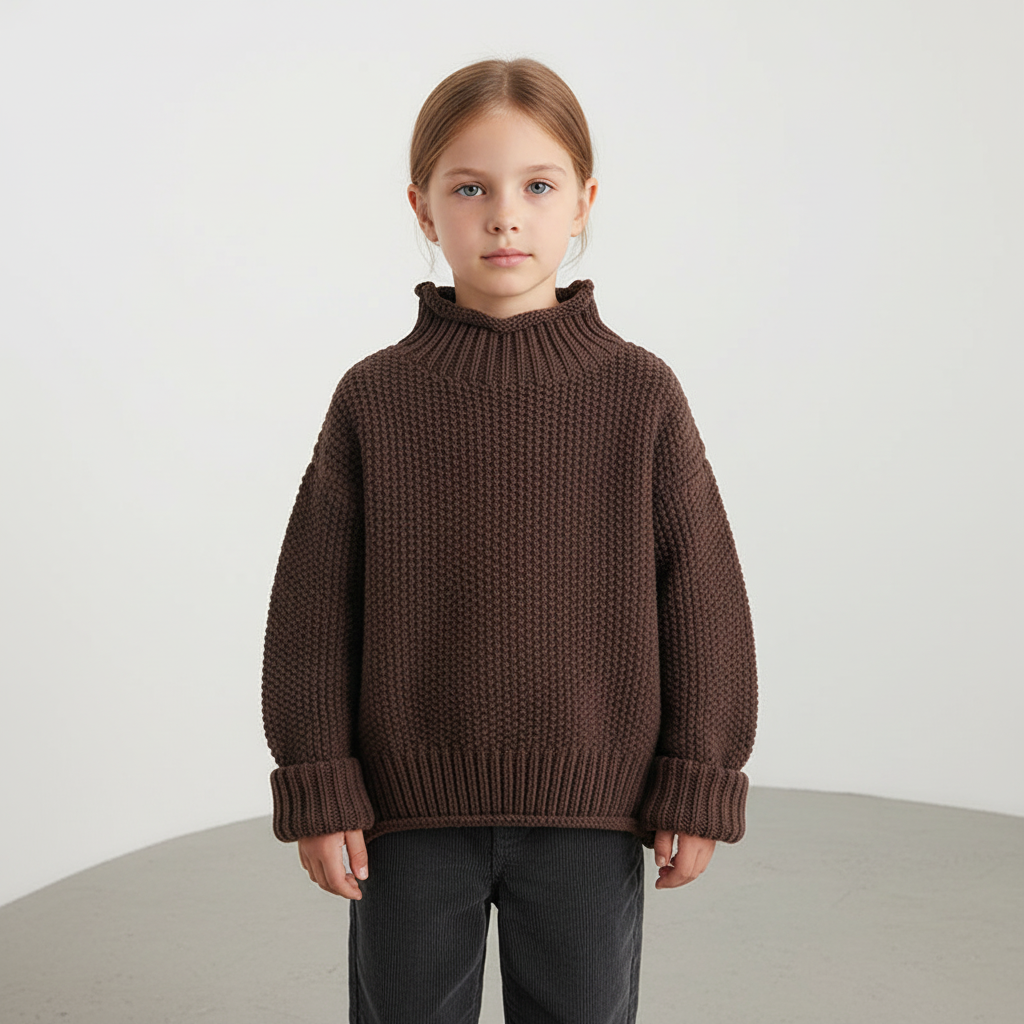 Kids ribbed turtleneck sweater with soft cotton blend in vintage knit style